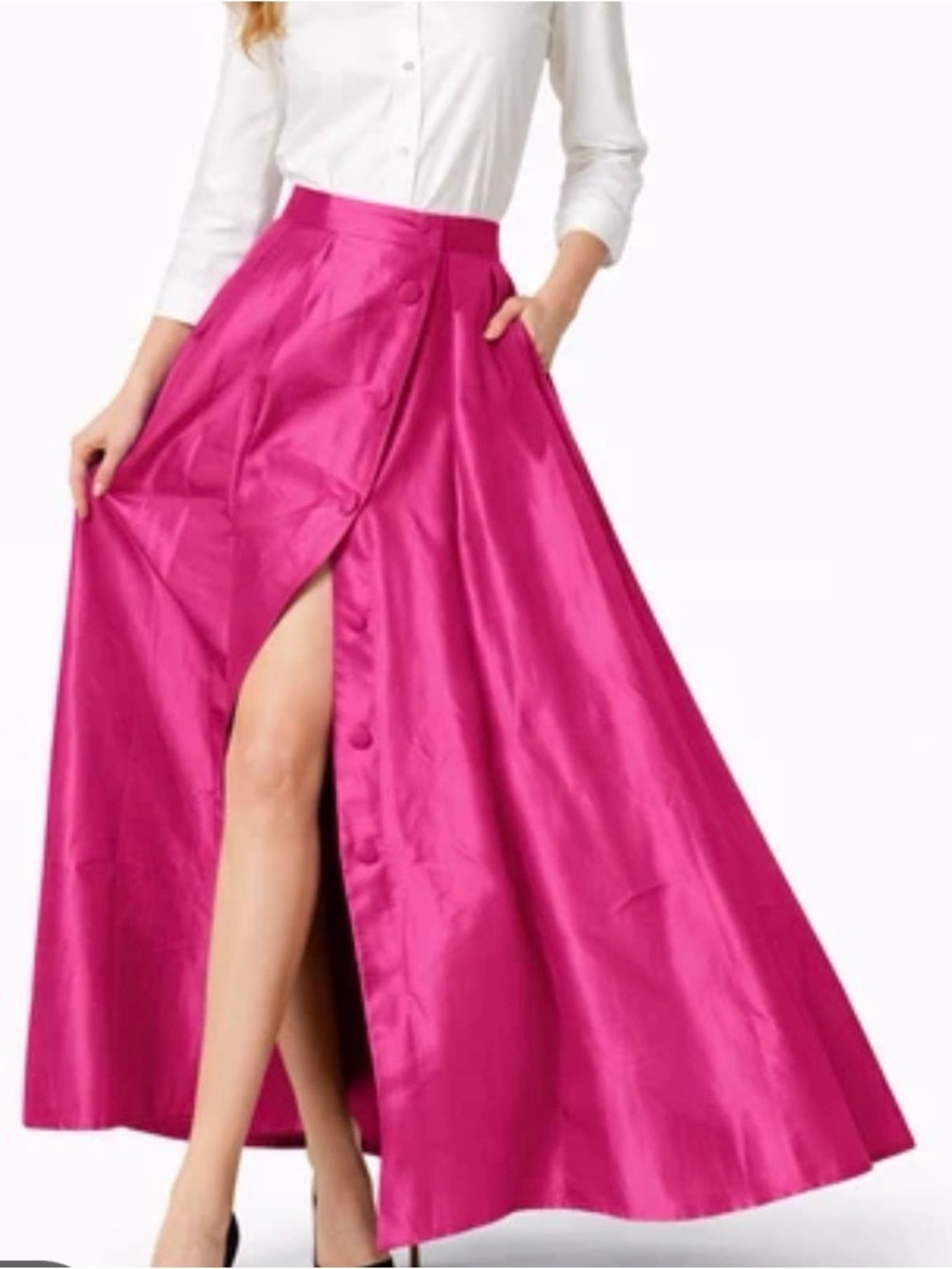 ANN MASHBURN Hot Pink Button-Front Maxi Skirt